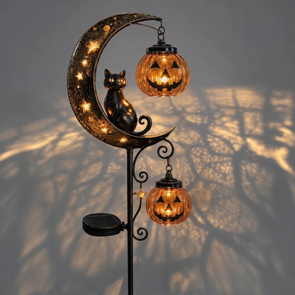 Get Ready For Spooky Season | Solar Black Cat Moon Pumpkin Outdoor Stake Light