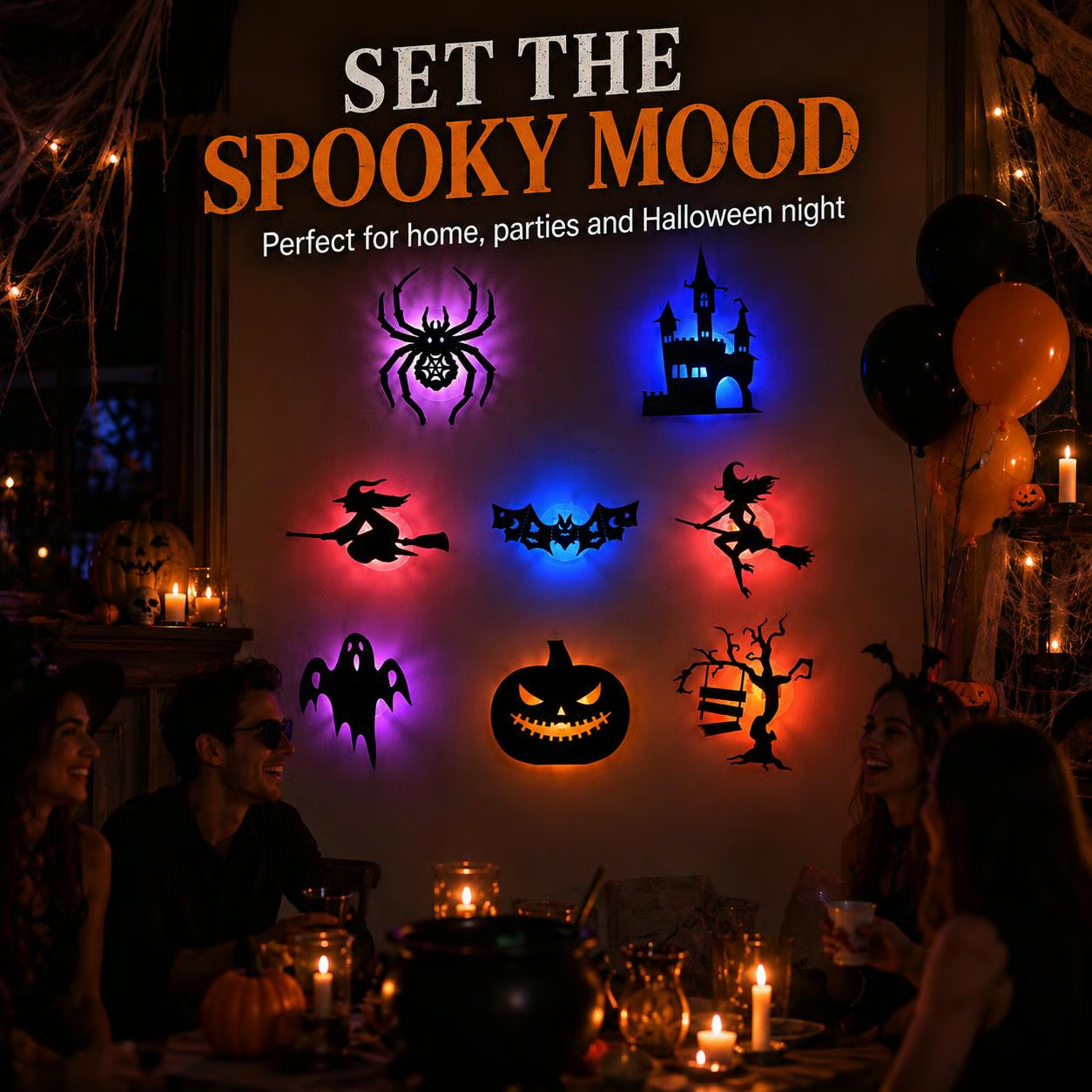 Halloween LED Silhouette Wall Light Sticker, Battery Powered Peel And Stick Decorative Light