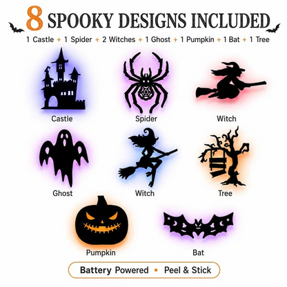 Halloween LED Silhouette Wall Light Sticker, Battery Powered Peel And Stick Decorative Light