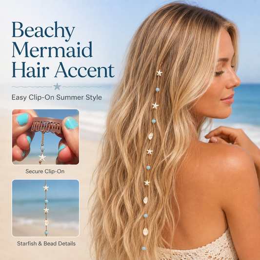 Mermaid Beach Hidden Clip Hair Accent – Ocean Starfish Shell Hair Strand For Summer Vacation