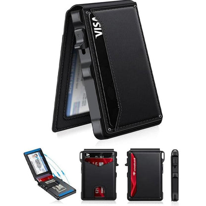 Premium Aluminum RFID Blocking Minimalist Wallet For Men — Pop-Up Card Access, Money Clip & ID Window