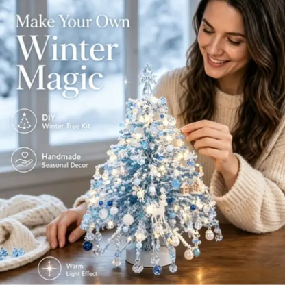 DIY Beaded Christmas Tree Kit, Crystal Craft Set With LED Lights & Angel Topper