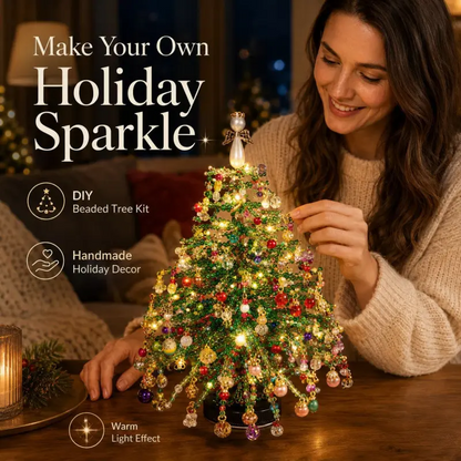DIY Beaded Christmas Tree Kit, Crystal Craft Set With LED Lights & Angel Topper