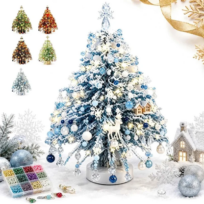 DIY Beaded Christmas Tree Kit, Crystal Craft Set With LED Lights & Angel Topper