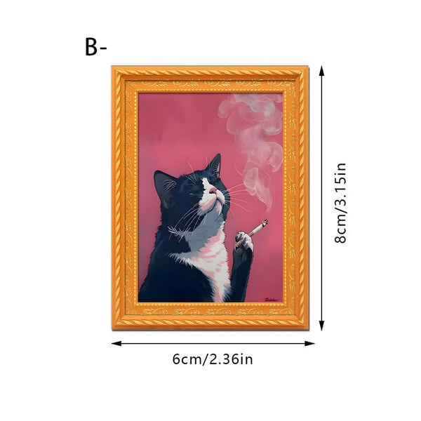 Funny Cat Fridge Magnet - Vintage Art Frame