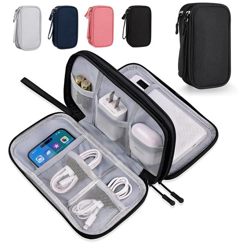 Cable Organizer Bag,Double Layer TravelPouch For Chargers,Cords & Tech Accessories