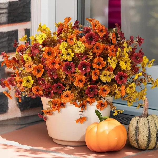Fall Artificial Flower Halloween 12pcs, UV Resistant Colorful Fake Flower