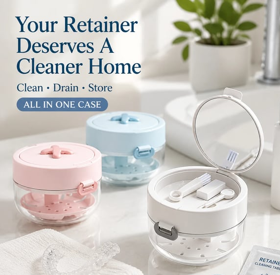 Portable 3-in-1 Retainer Cleaner Case | Clean, Drain, Dry & Store Aligners, Mouth Guards And Dentures In One Compact Organizer