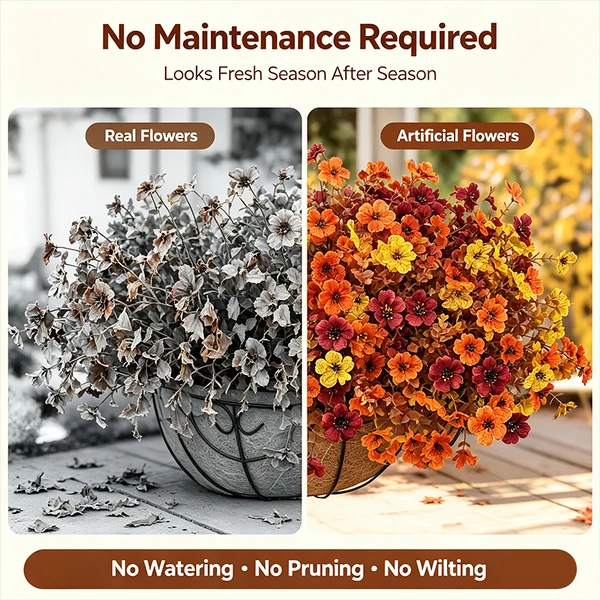 Fall Artificial Flower Halloween 12pcs, UV Resistant Colorful Fake Flower