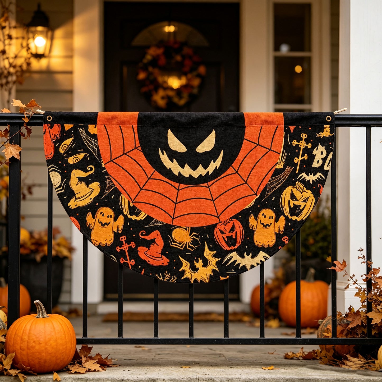 Halloween Scary Pumpkin Fan‑shaped Flag