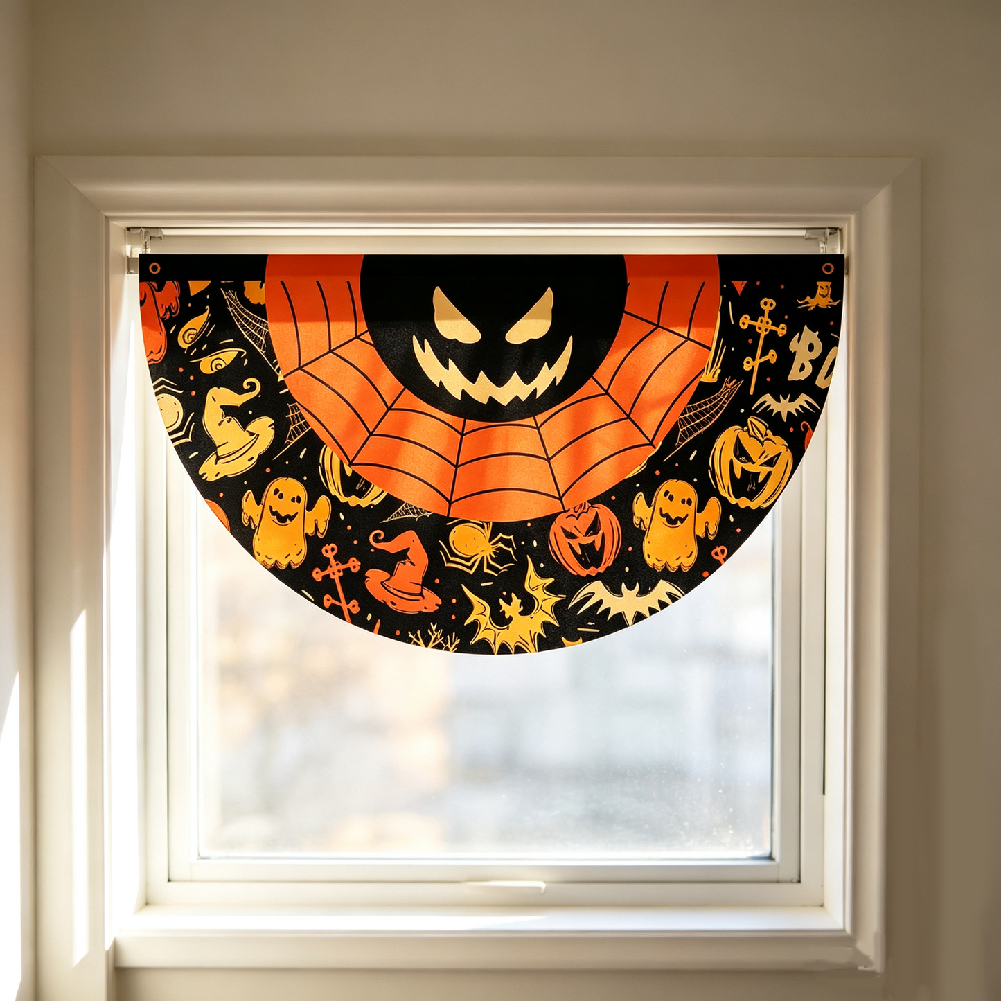 Halloween Scary Pumpkin Fan‑shaped Flag
