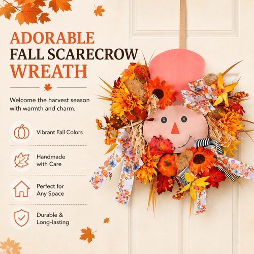 Fall Favorite - Lighted Scarecrow Front Door Wreath