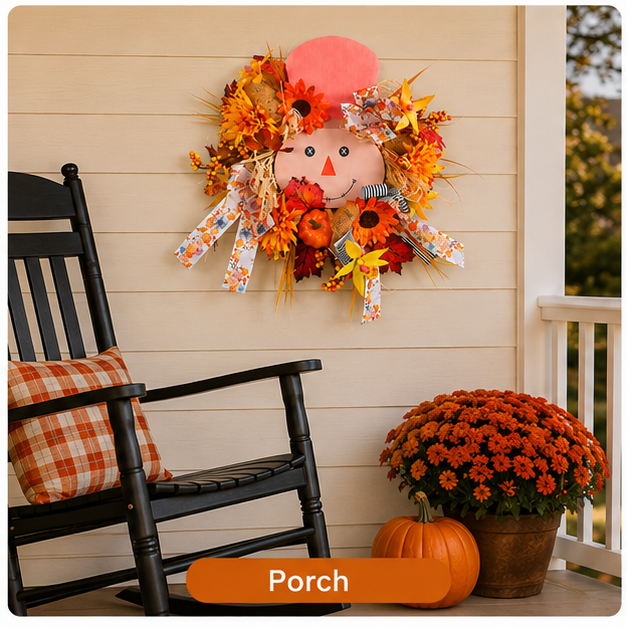 Fall Favorite - Lighted Scarecrow Front Door Wreath