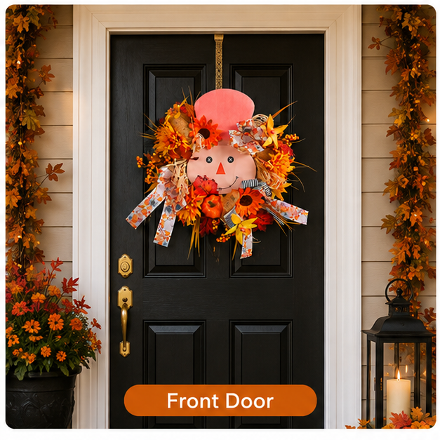 Fall Favorite - Lighted Scarecrow Front Door Wreath