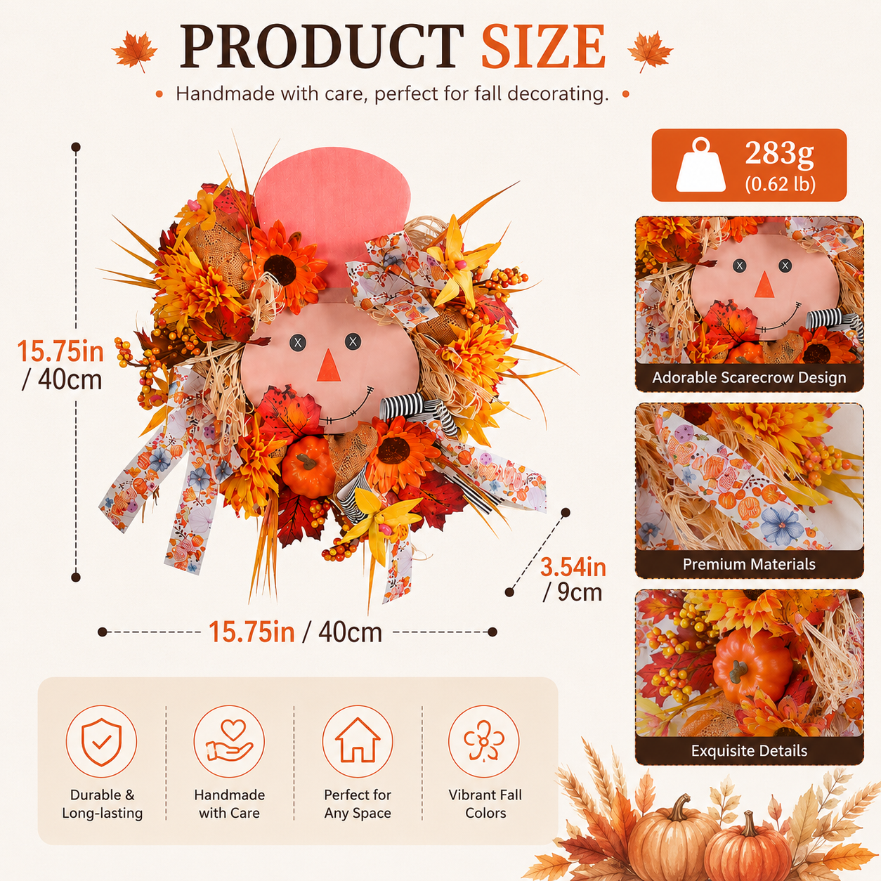 Fall Favorite - Lighted Scarecrow Front Door Wreath