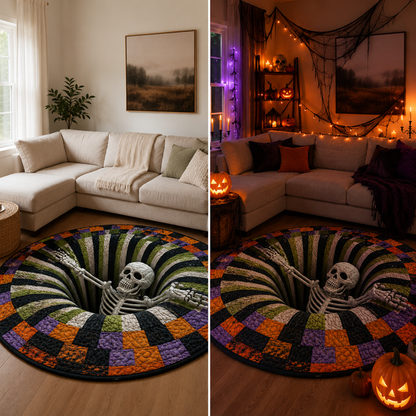 3D Skeleton Vortex Quilted Round Halloween Rug