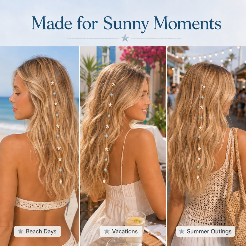 Mermaid Beach Hidden Clip Hair Accent – Ocean Starfish Shell Hair Strand For Summer Vacation