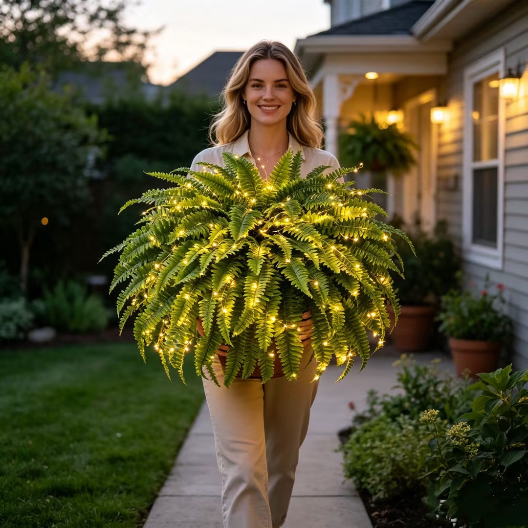 🔥 Newly Upgraded🔥Oversized Pre-Lit Artificial Boston Ferns --No watering, No fading