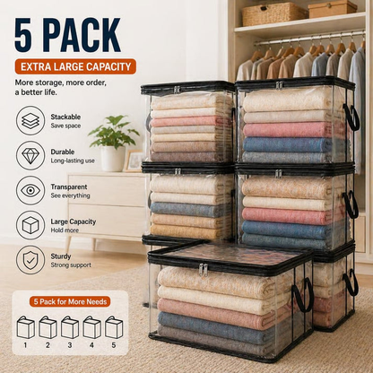 New Upgrade-Large Clear Thick Plastic Storage Box With Hinged Lid