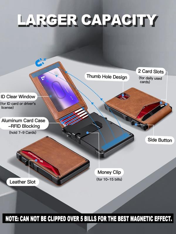 Premium Aluminum RFID Blocking Minimalist Wallet For Men — Pop-Up Card Access, Money Clip & ID Window