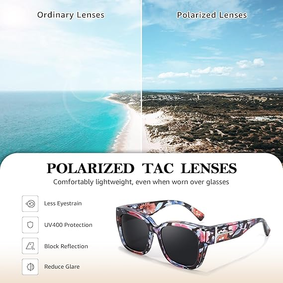 Polarized Fit Over Sunglasses For Women - UV400 Protection Floral Frame Wear Over Prescription Glasses
