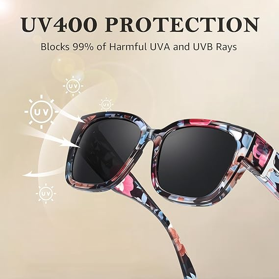 Polarized Fit Over Sunglasses For Women - UV400 Protection Floral Frame Wear Over Prescription Glasses