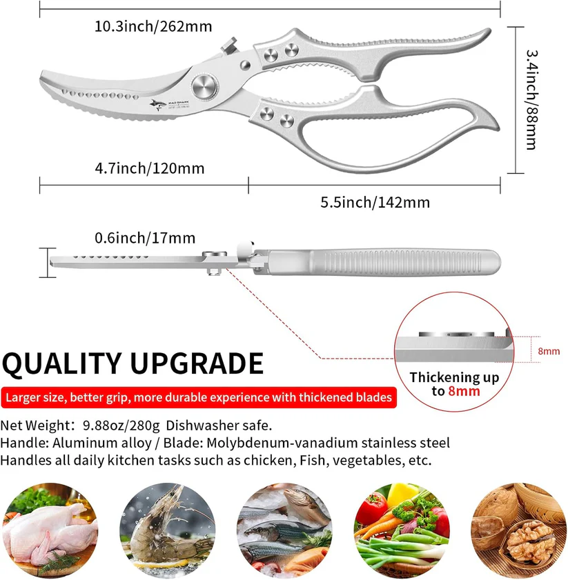 Heavy-Duty Multifunction Kitchen Shears-4-in-1Tool With Fish Scaler, Bottle Opener & Safety Lock