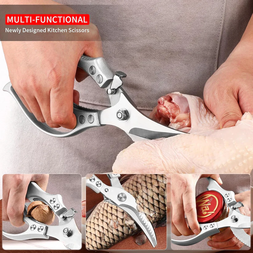 Heavy-Duty Multifunction Kitchen Shears-4-in-1Tool With Fish Scaler, Bottle Opener & Safety Lock