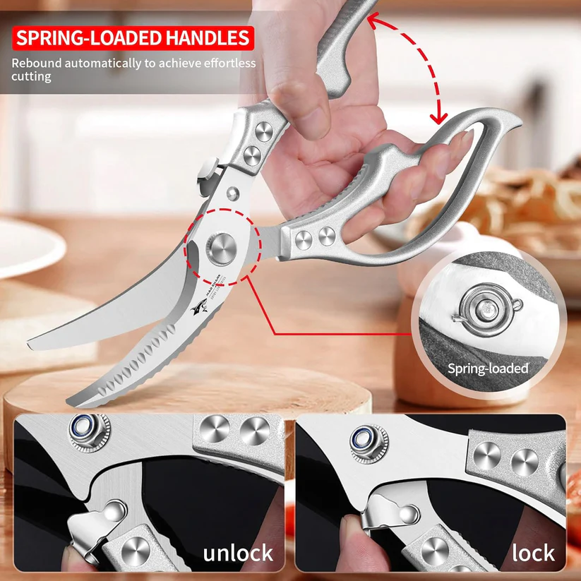 Heavy-Duty Multifunction Kitchen Shears-4-in-1Tool With Fish Scaler, Bottle Opener & Safety Lock