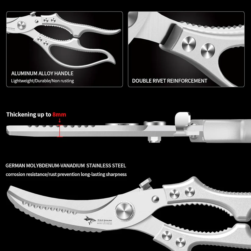 Heavy-Duty Multifunction Kitchen Shears-4-in-1Tool With Fish Scaler, Bottle Opener & Safety Lock