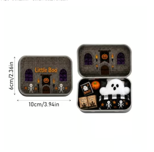 Halloween Mini Ghost Tin Box Set - Cute Spooky Halloween Travel Figurine