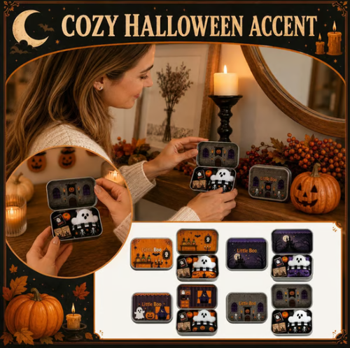 Halloween Mini Ghost Tin Box Set - Cute Spooky Halloween Travel Figurine