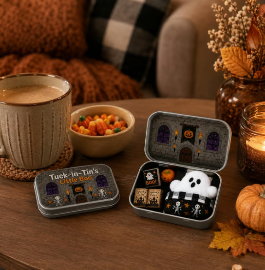 Halloween Mini Ghost Tin Box Set - Cute Spooky Halloween Travel Figurine