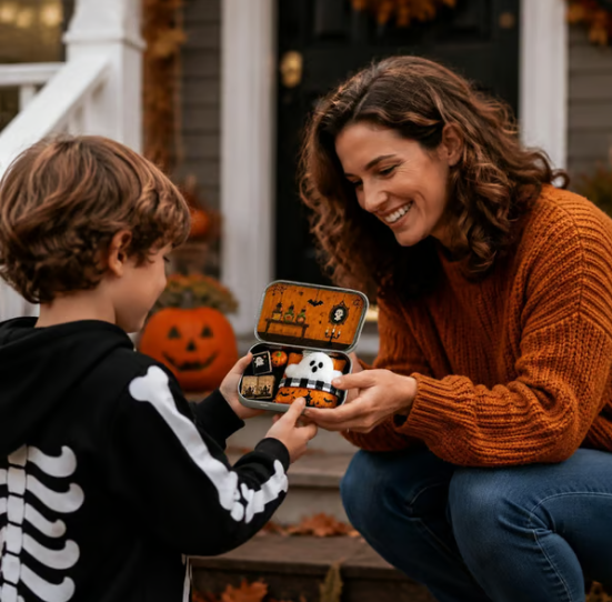 Halloween Mini Ghost Tin Box Set - Cute Spooky Halloween Travel Figurine
