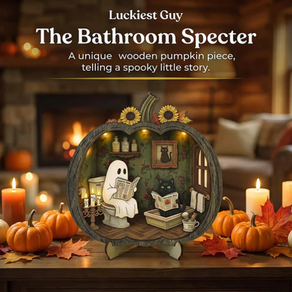 Enchanting Halloween Ghost Pumpkin Decor | Cozy Wooden Tabletop Ornament With Charming Scenes