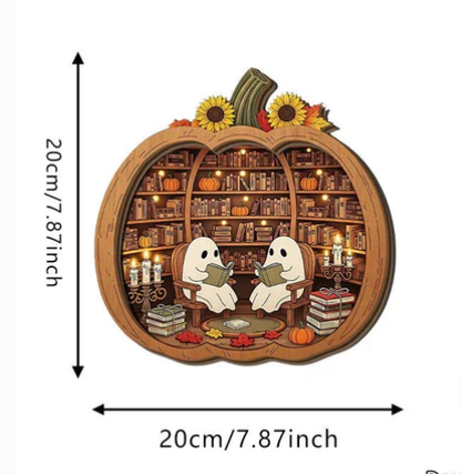 Enchanting Halloween Ghost Pumpkin Decor | Cozy Wooden Tabletop Ornament With Charming Scenes