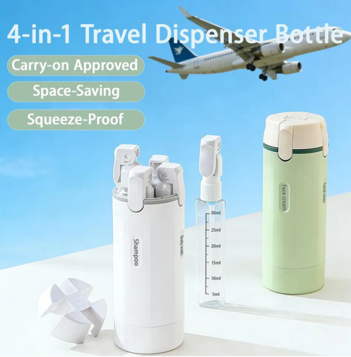 4-in-1 Travel Toiletry Dispenser – Compact, Leak-Proof & Refillable