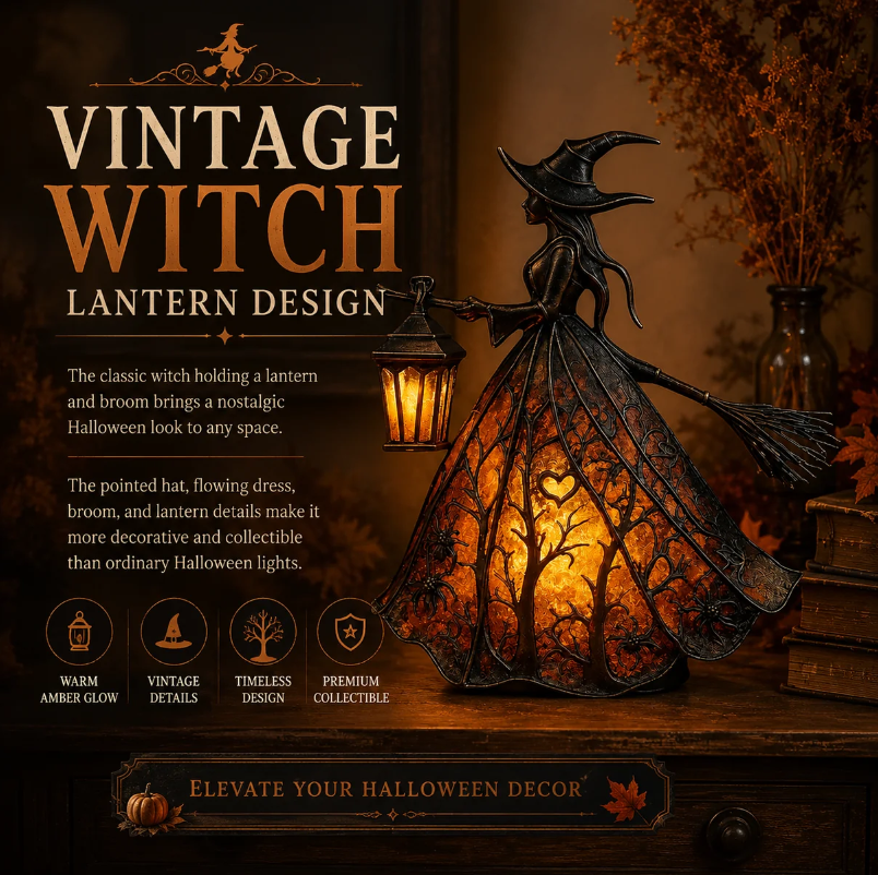 Vintage Lighted Witch Lantern Table Lamp
