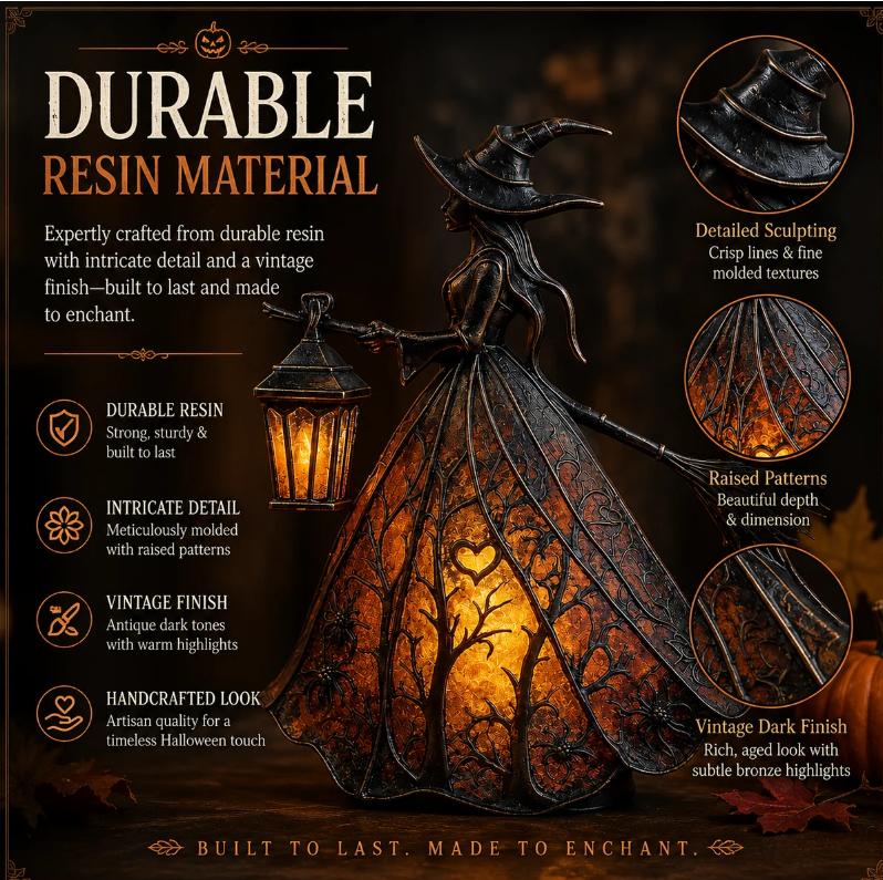 Vintage Lighted Witch Lantern Table Lamp