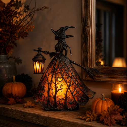 Vintage Lighted Witch Lantern Table Lamp