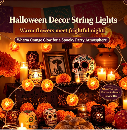 Artificial Marigold Flower Led String Light – Perfect For Day Of The Dead & Halloween