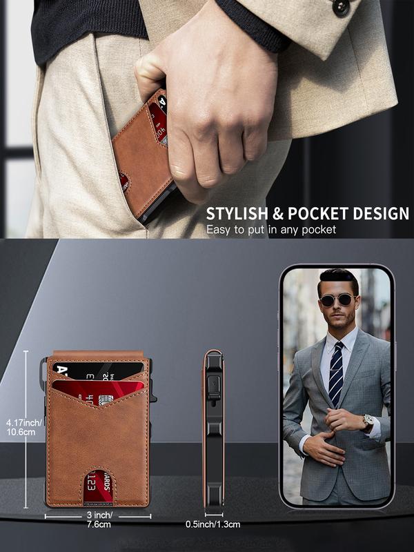 Premium Aluminum RFID Blocking Minimalist Wallet For Men — Pop-Up Card Access, Money Clip & ID Window