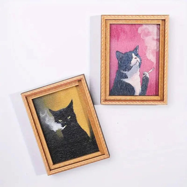 Funny Cat Fridge Magnet - Vintage Art Frame