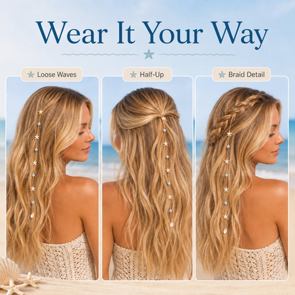 Mermaid Beach Hidden Clip Hair Accent – Ocean Starfish Shell Hair Strand For Summer Vacation