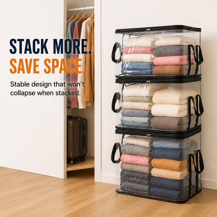 New Upgrade-Large Clear Thick Plastic Storage Box With Hinged Lid