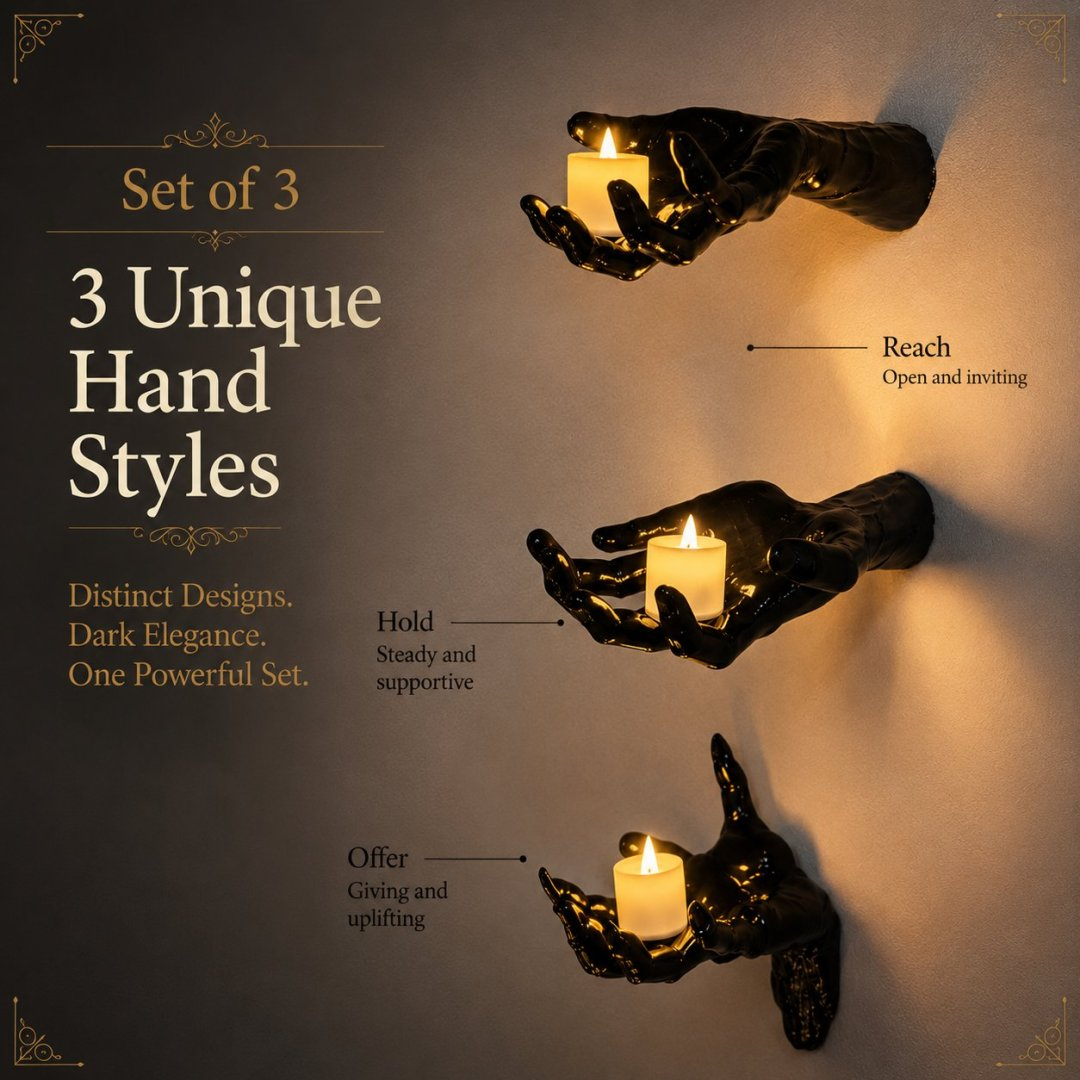 Wall Mounted Creepy Reaching Hands - Life-Sized Gothic Candle Holders