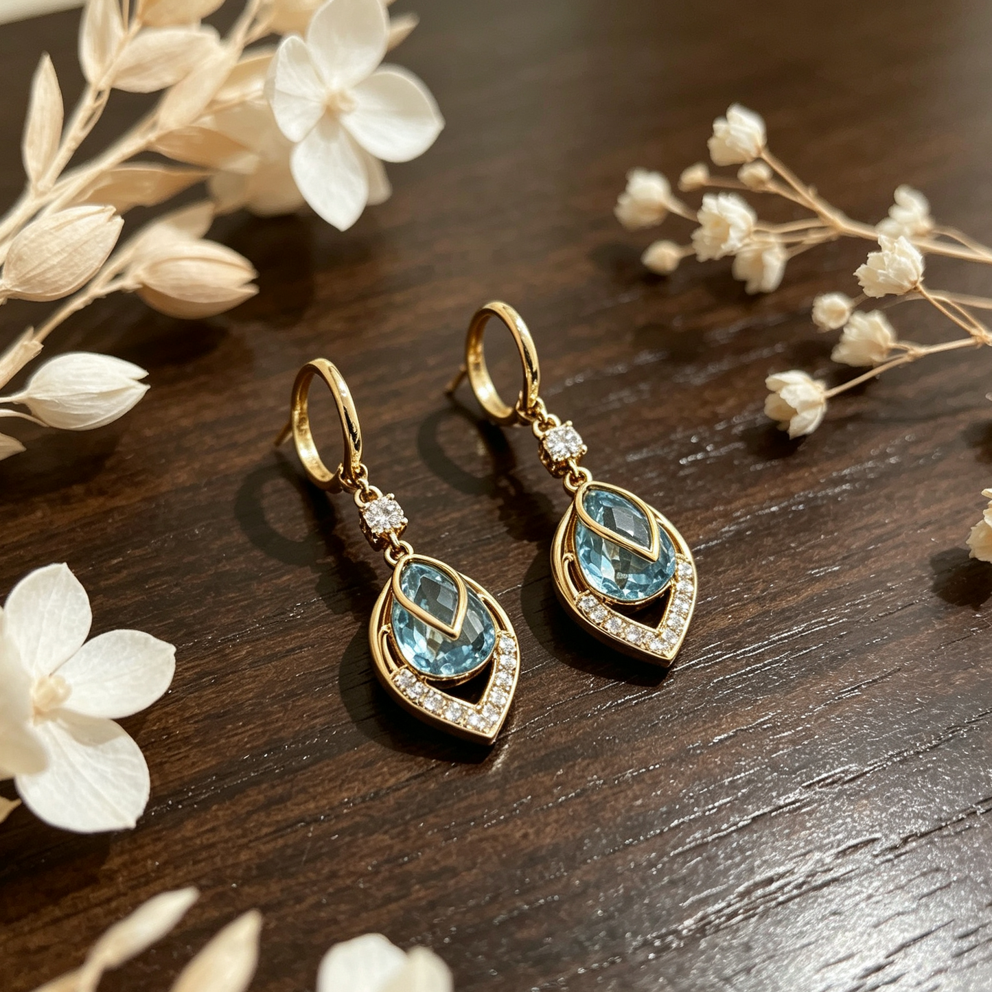 Sky Blue Drop Dangle Hoop Earrings