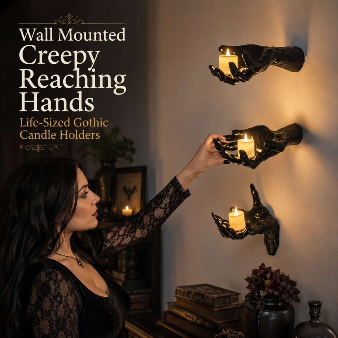 Wall Mounted Creepy Reaching Hands - Life-Sized Gothic Candle Holders