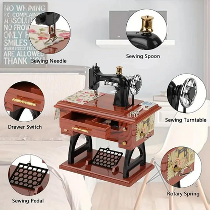 Wooden Mini Sewing Machine Music Box