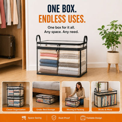 New Upgrade-Large Clear Thick Plastic Storage Box With Hinged Lid